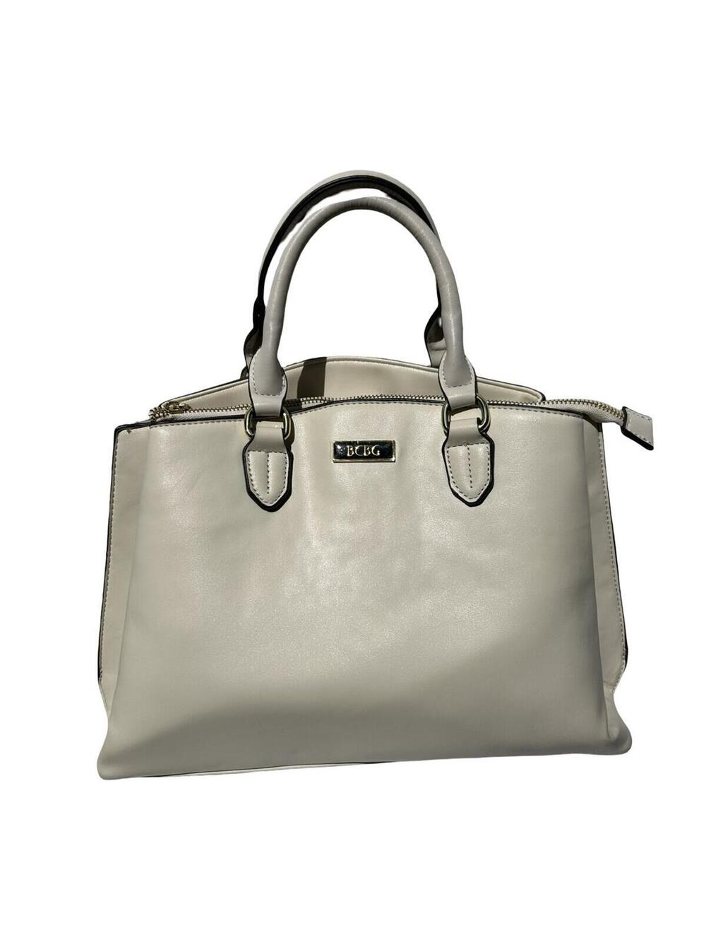 BCBG‎ Cream Ivory Satchel Handbag Faux Leather Tote Purse Gold Hardware
